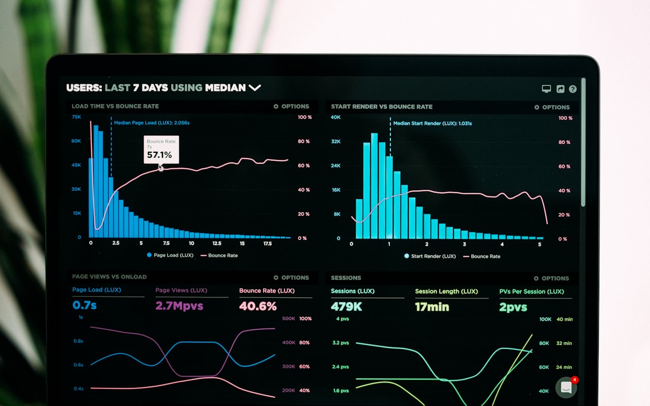 Grafik analisis data di layar laptop